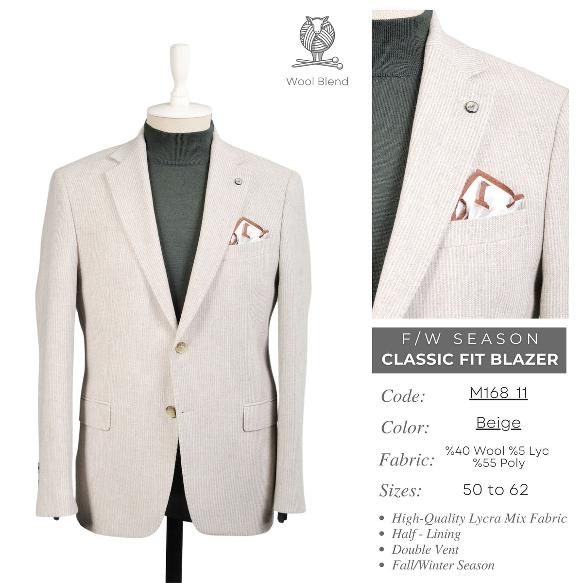 Beige F/W Season Classic Fit Blazer M168_11