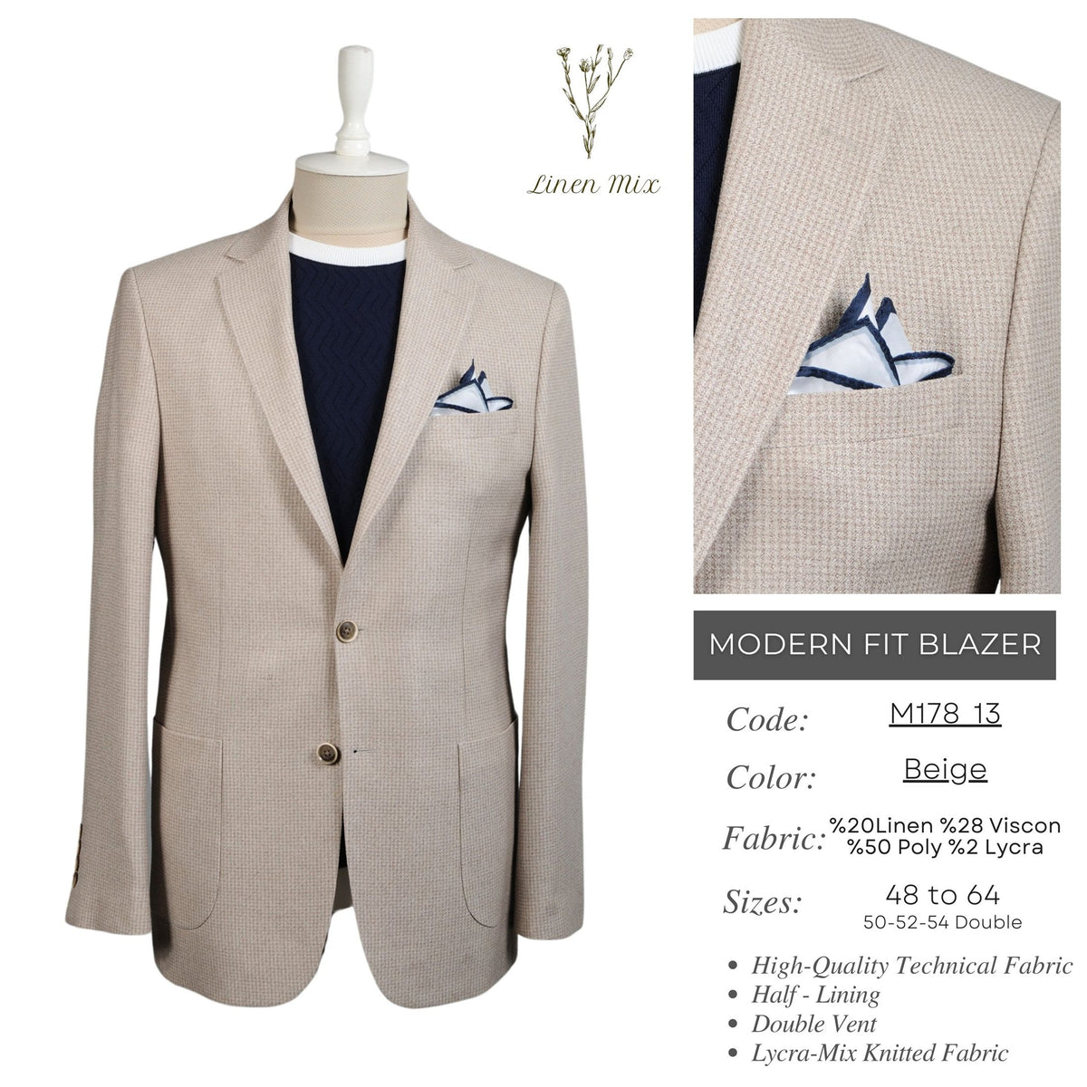 Beige Modern Fit Blazer M178_13