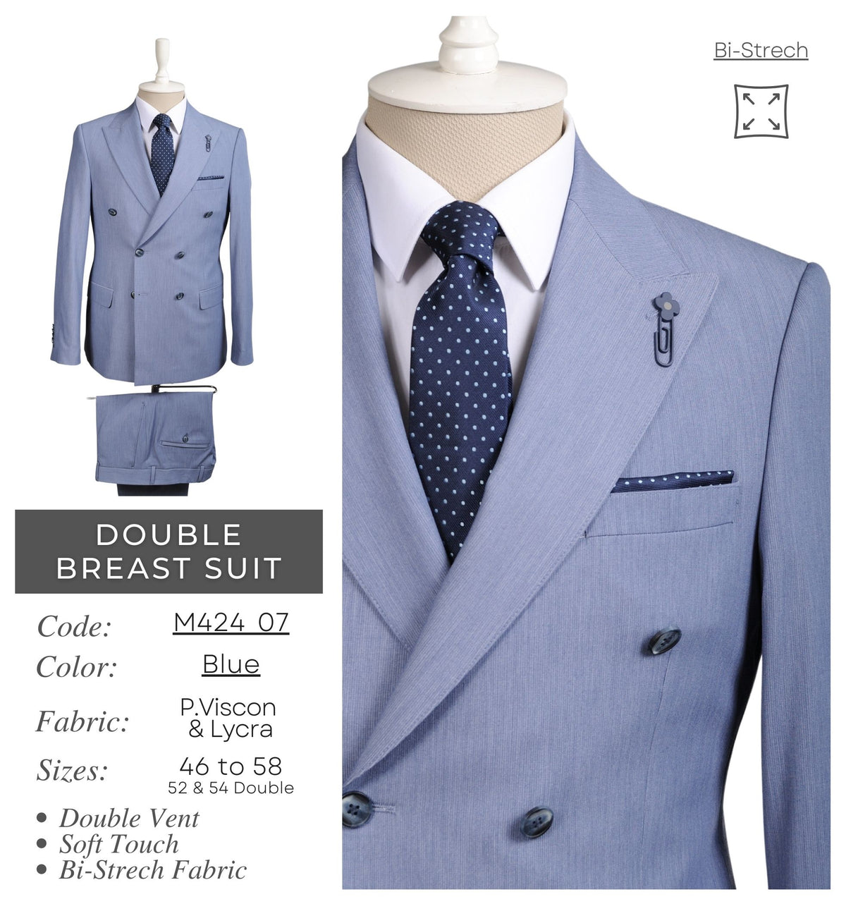 Blue Double Breasted Suit M424_07