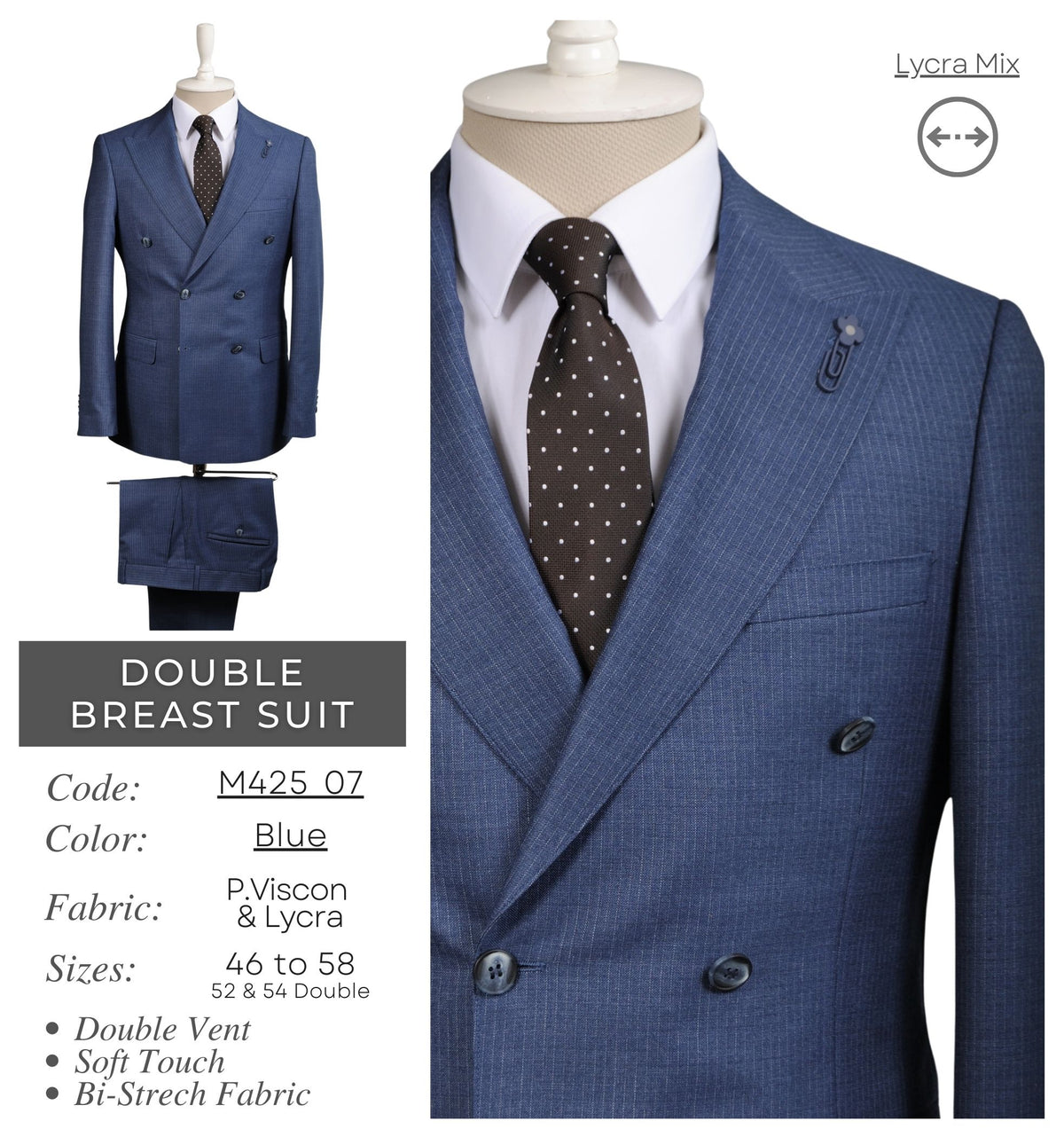 Blue Double Breasted Suit M425_07