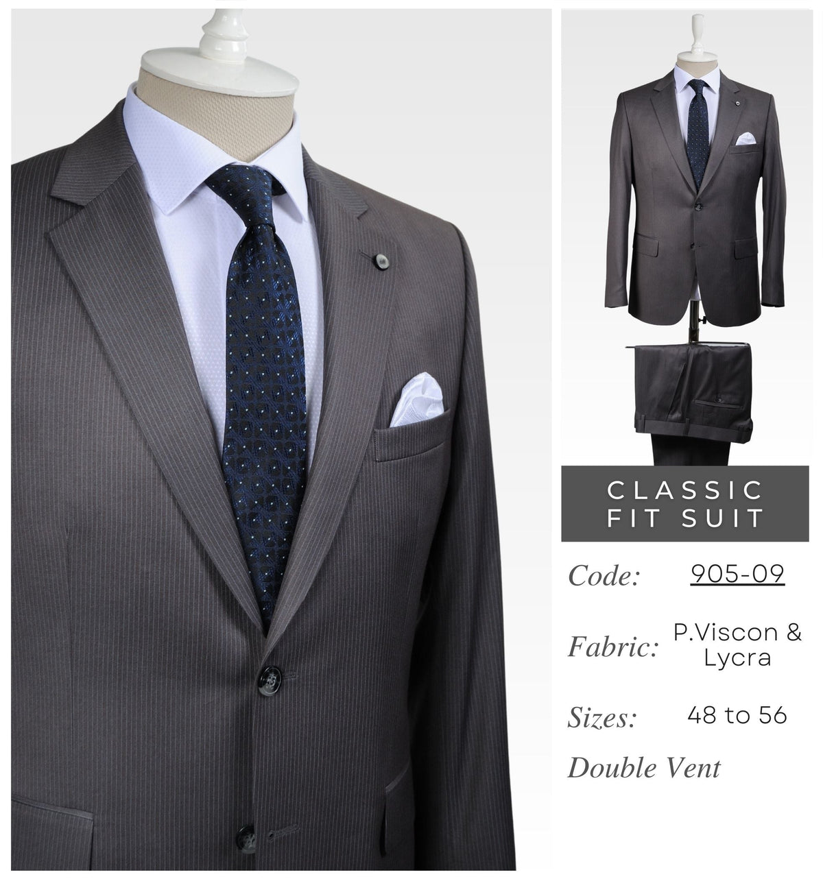 Charcoal Gray Classic Fit Suit 905 - 09