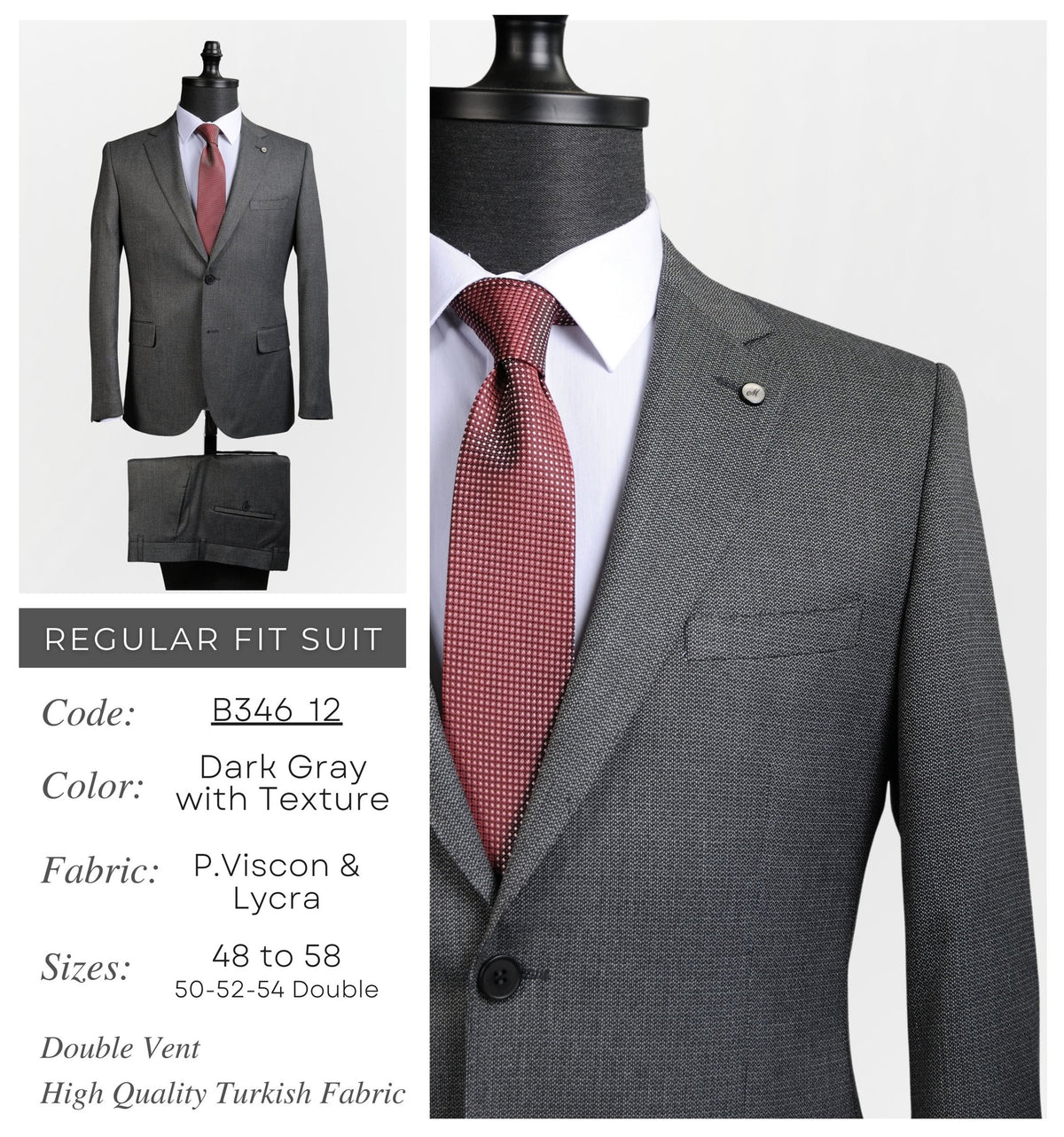 Dark Gray with Texture Regular Fit Suit B346_12