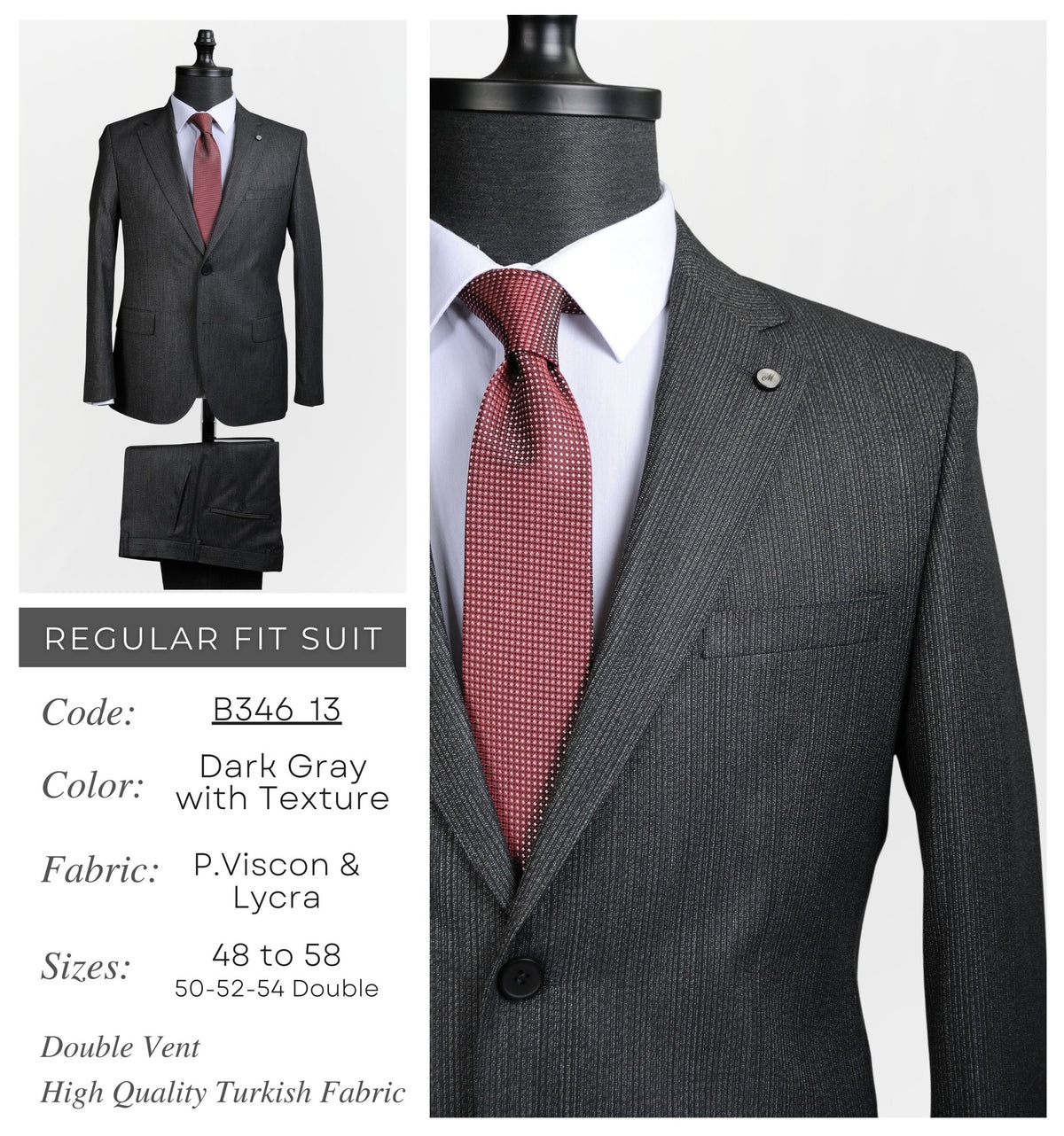 Dark Gray with Texture Regular Fit Suit B346_13