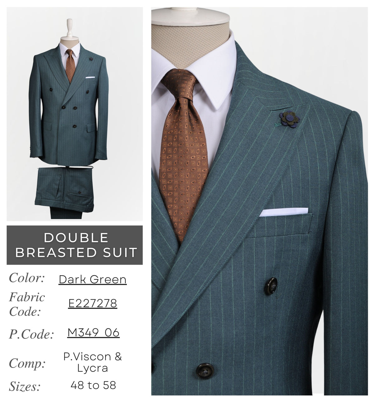 Dark Green Double Breasted Suit M349_06