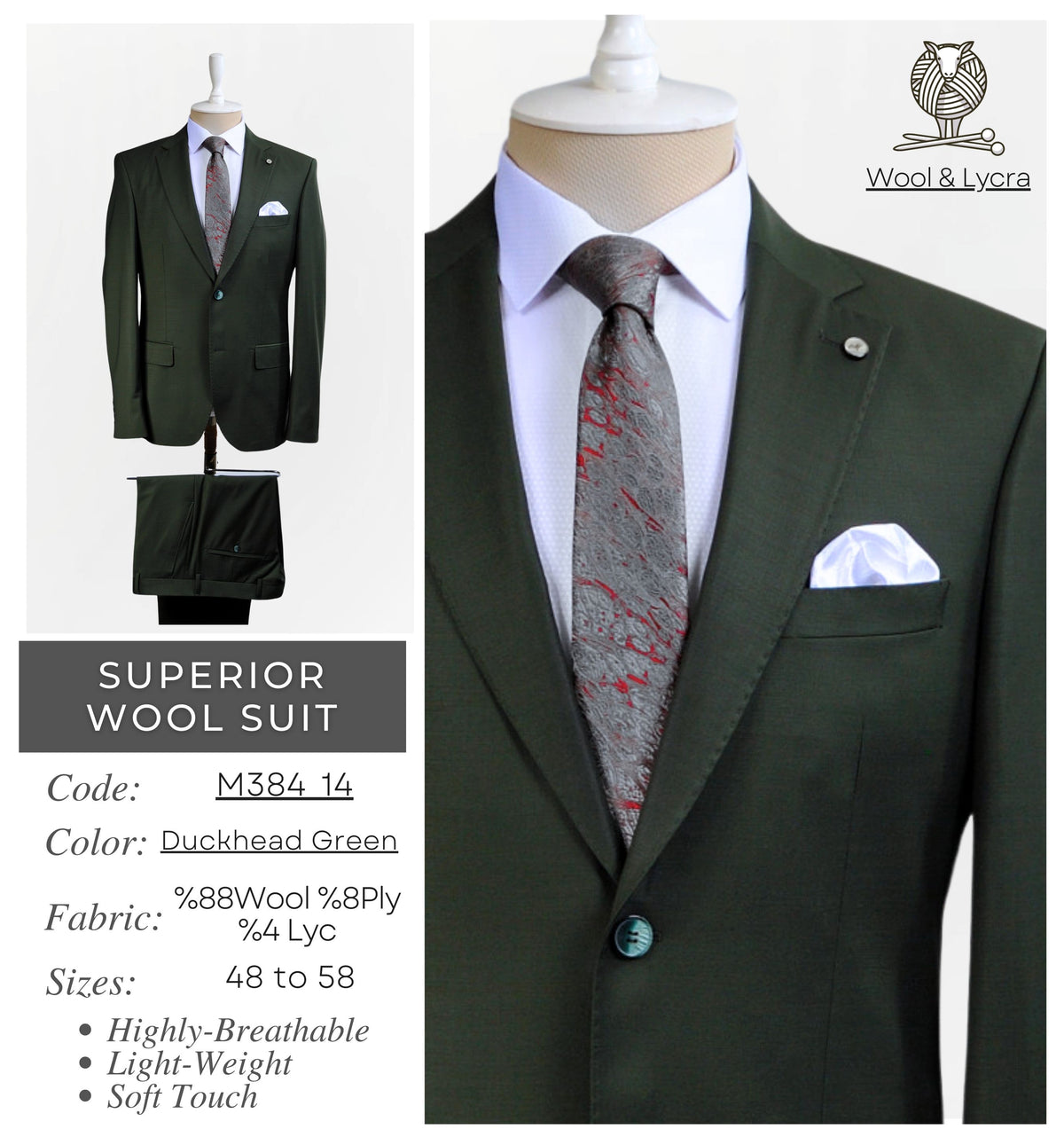 Duckhead Green Superior Wool Suit M384 14
