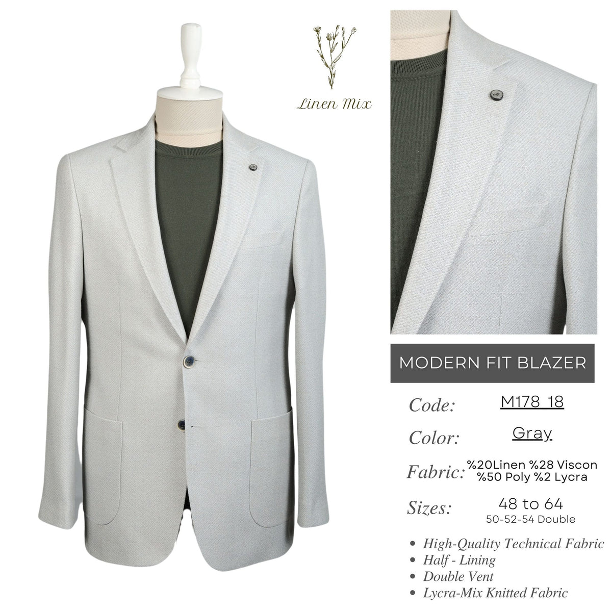 Gray Modern Fit Blazer M178_18