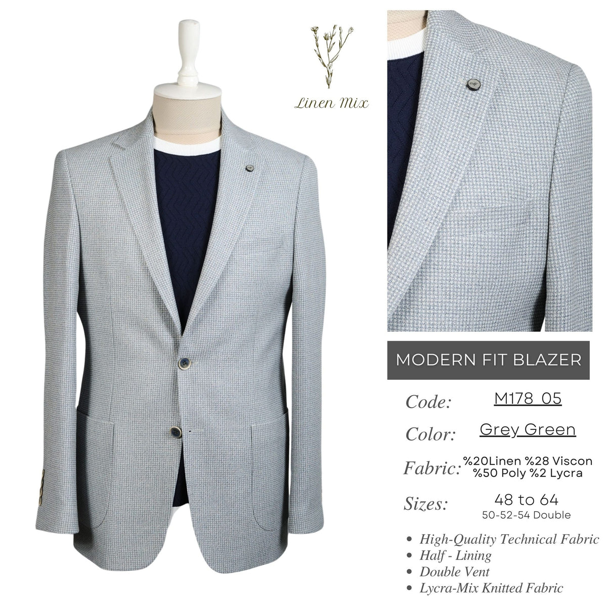 Grey Green Modern Fit Blazer M178_05