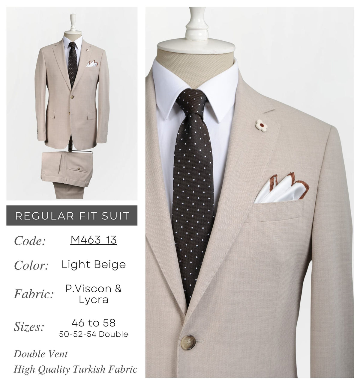 Light Beige Regular Fit Suit M463_13