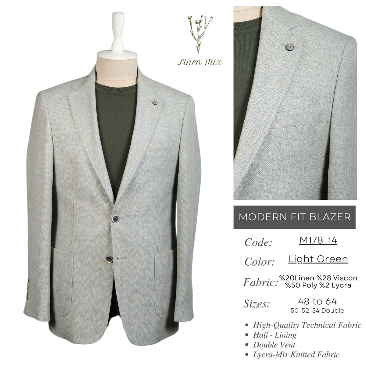 Light Green Modern Fit Blazer M178_14