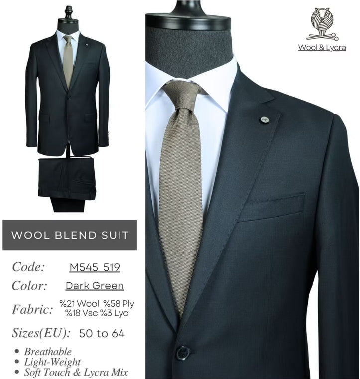 Dark Green Wool Blend Suit M545_519