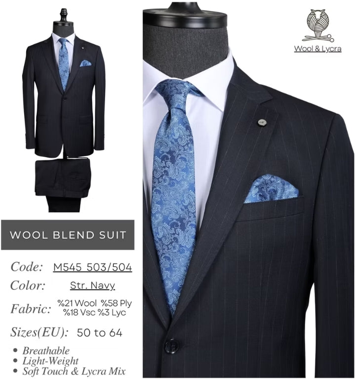 Striped Navy Wool Blend Suit M545_503/504
