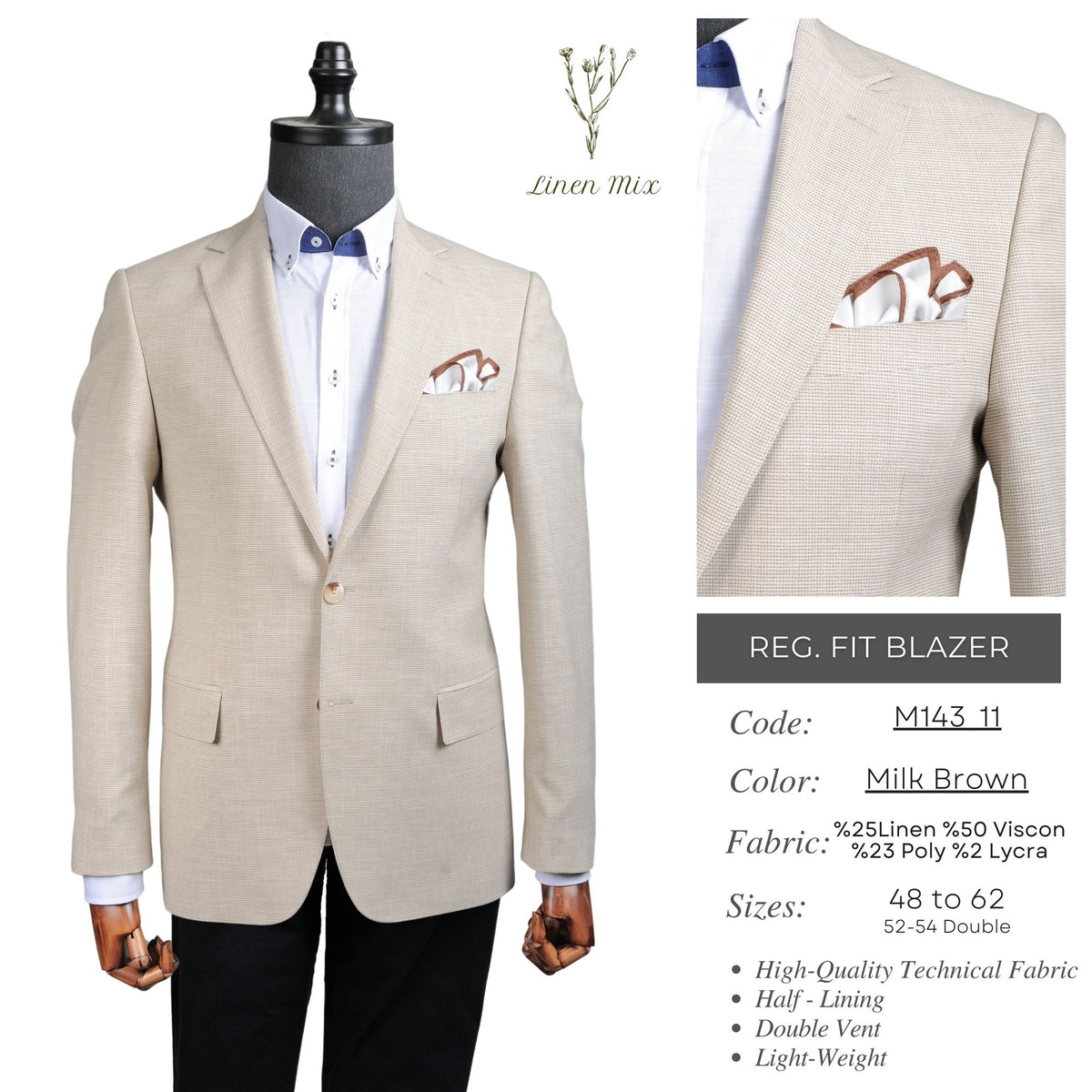 Milk Brown Reg. Fit Blazer M143_11