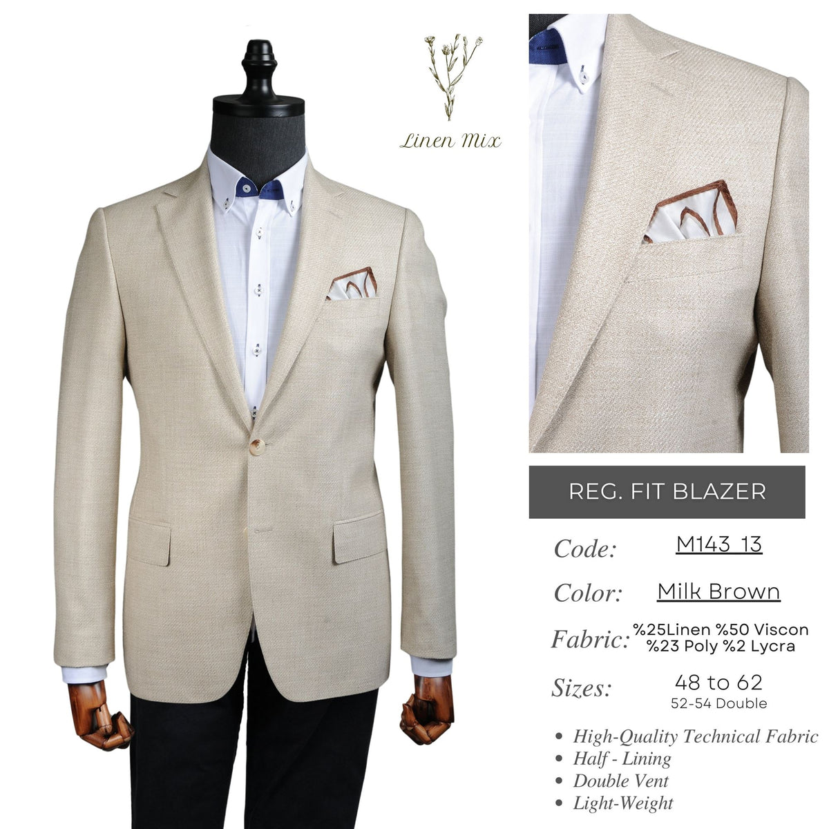 Milk Brown Reg. Fit Blazer M143_13