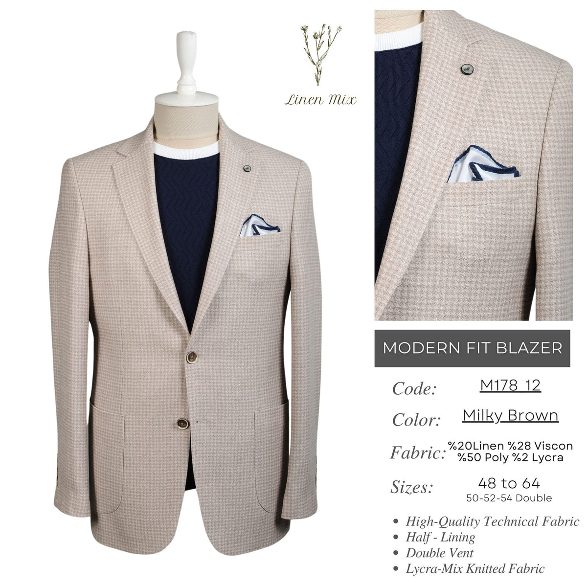 Milky Brown Modern Fit Blazer M178_12