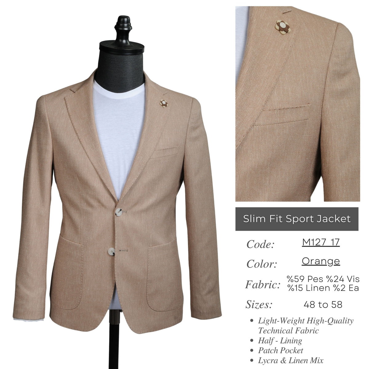 Orange Slim Fit Sport Jacket M127_17