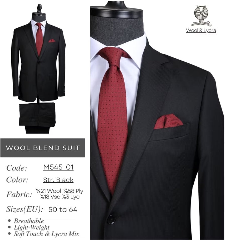 Striped Black Wool Blend Suit M545_01