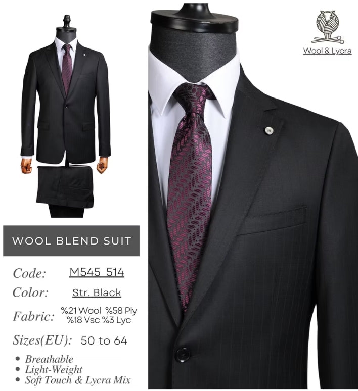 Striped Black Wool Blend Suit M545_514