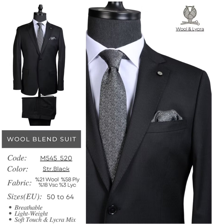 Striped Black Wool Blend Suit M545_520