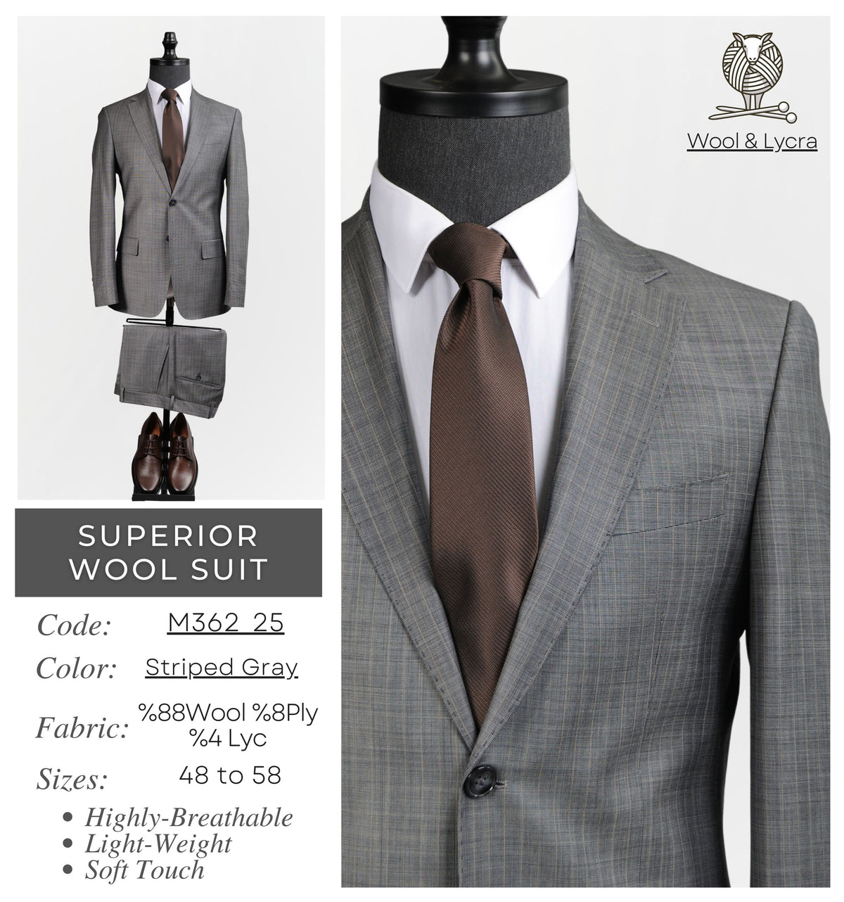 Striped Gray Superior Wool Suit M362_25