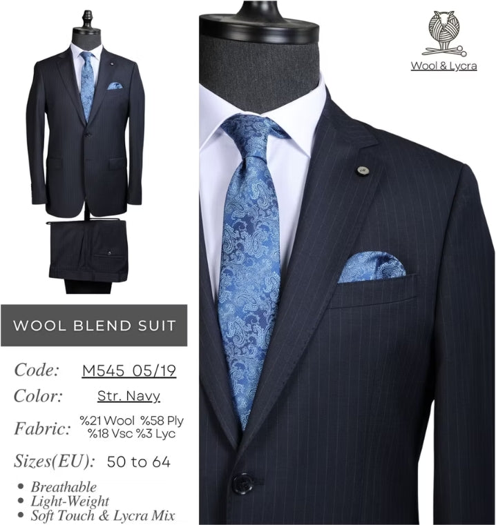 Striped Navy Wool Blend Suit M545_05/19