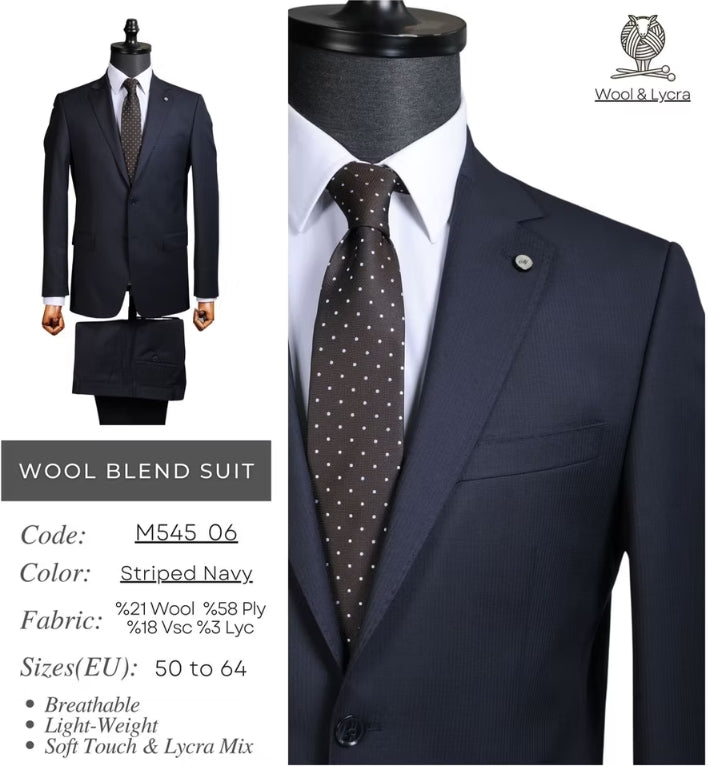 Striped Navy Wool Blend Suit M545_06