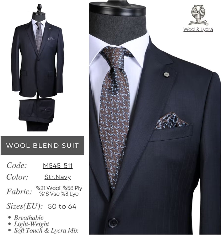 Striped Navy Wool Blend Suit M545_51