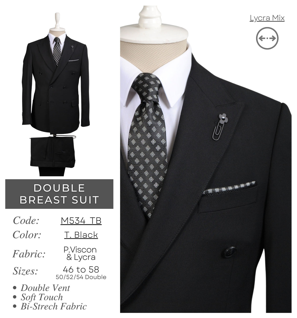 T.Black Double Breasted Men's Suit M534_TB
