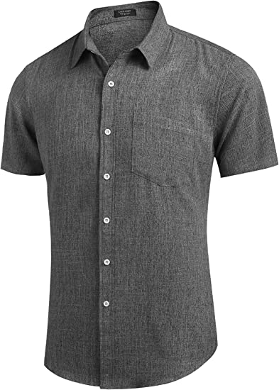 Men's Casual Linen Button Down Shirt Short Sleeve Beach Shirt